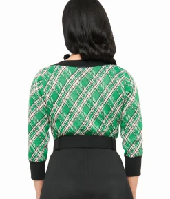 Unique Vintage Sweaters & Cardigans>Smak Parlour 1960s Green Plaid & Hedgehog Sweater