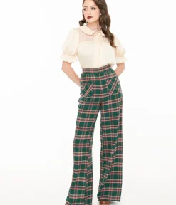 Unique Vintage Pants|Work Wear>Smak Parlour 1960s Green & Red Plaid Wide Leg Trousers