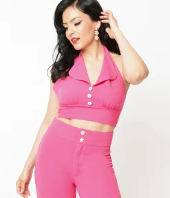 Unique Vintage All Things Pink>Smak Parlour 1960s Hot Pink Halter Crop Top