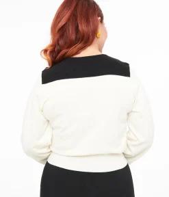 Unique Vintage Sweaters & Cardigans>Smak Parlour 1960s Ivory & Black Mushroom Embroidered Cardigan