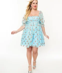 Unique Vintage Babydoll|Babydoll>Smak Parlour Sky Blue & Glitter Rainbows Love Interest Babydoll Dress