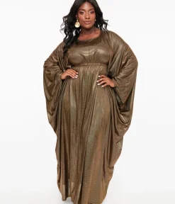 Unique Vintage Maxi|Caftans>Smak Parlour 1970s Metallic Gold Batwing Caftan
