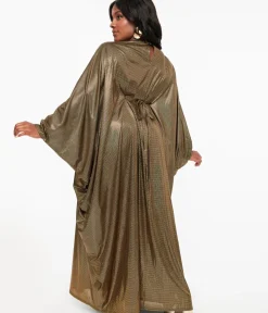 Unique Vintage Maxi|Caftans>Smak Parlour 1970s Metallic Gold Batwing Caftan