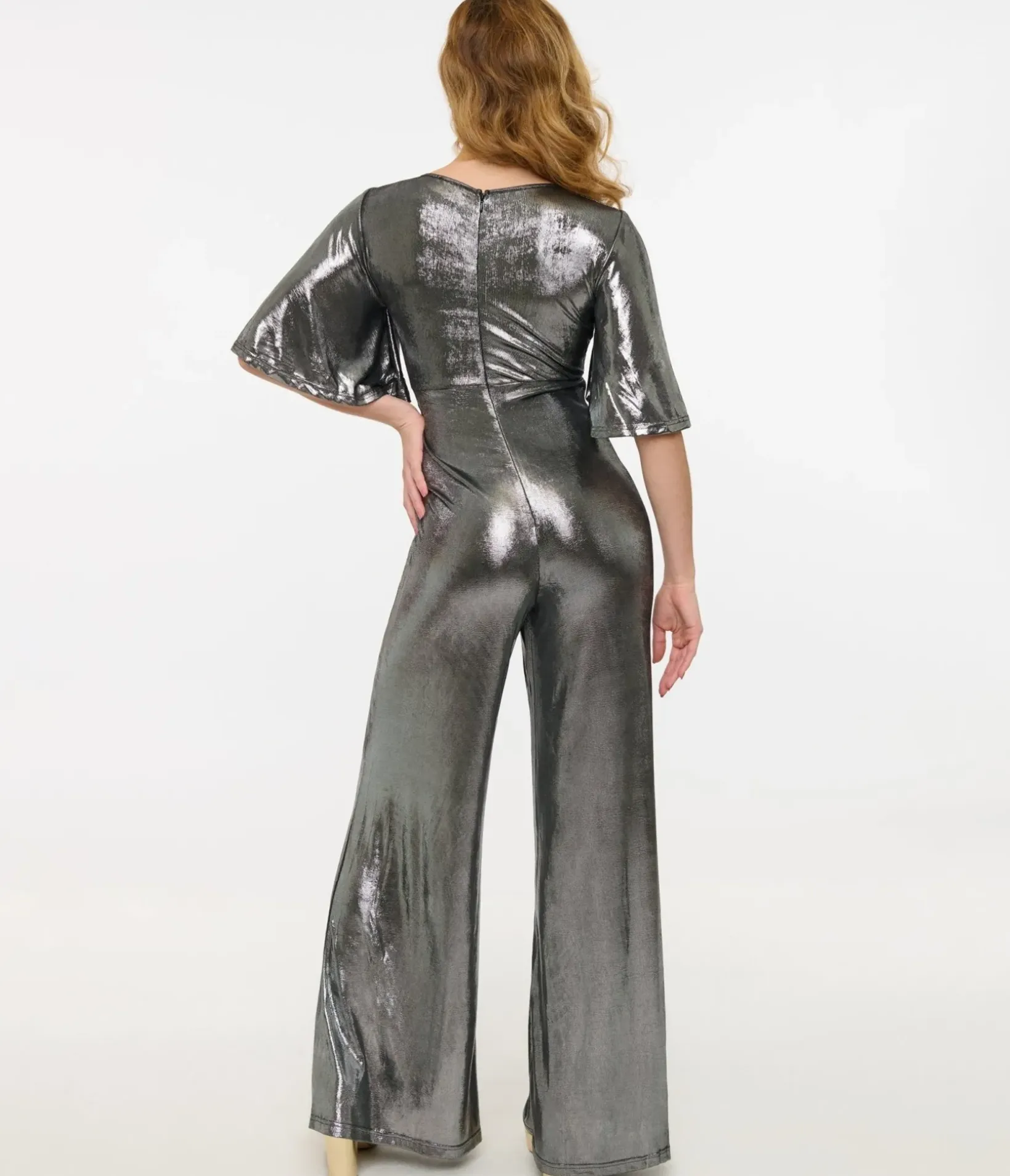 Unique Vintage Rompers & Jumpsuits>Smak Parlour 1960s Metallic Silver Cutout Jumpsuit