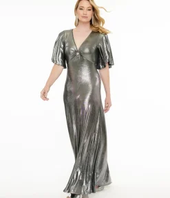 Unique Vintage Maxi|Everyday Dresses>Smak Parlour 1970s Metallic Silver Cutout Maxi Dress