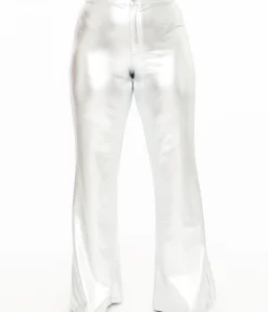 Unique Vintage Pants>Smak Parlour 1960s Metallic Silver High Waist Flare Pants