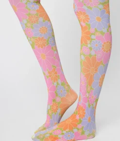 Unique Vintage All Things Pink|Stockings & Tights>Smak Parlour 1960s Pink & Green Flower Power Tights