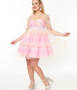 Unique Vintage Babydoll|Babydoll>Smak Parlour 1960s Pink Rainbow Polka Dot Babydoll Dress