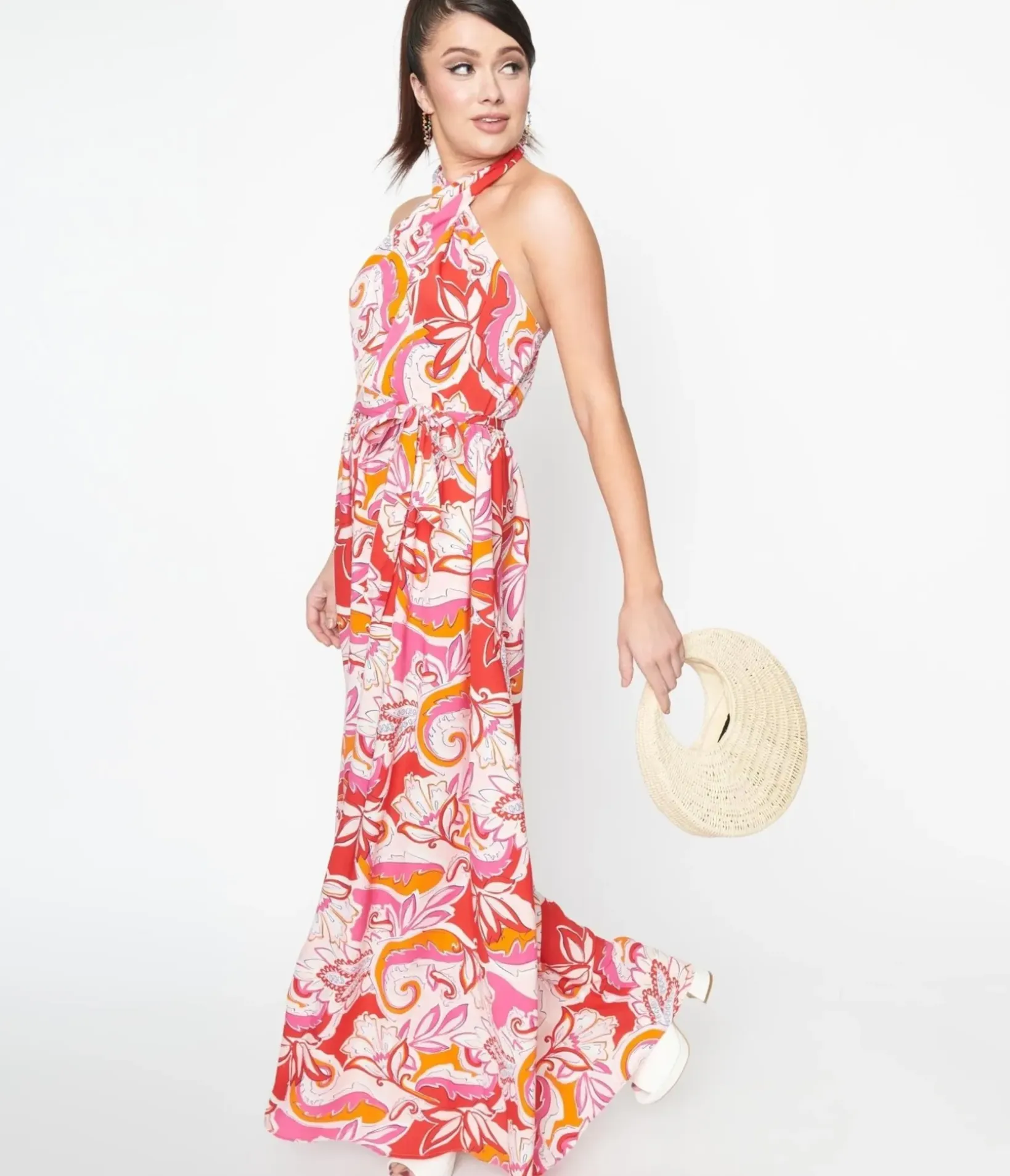 Unique Vintage Maxi|Everyday Dresses>Smak Parlour 1970s Pink & Red Floral Budding Romance Maxi Dress
