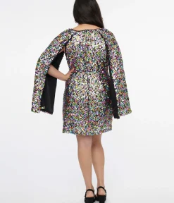 Unique Vintage Everyday Dresses>Smak Parlour 1960s Rainbow Sequin Cape Sleeve Shift Dress