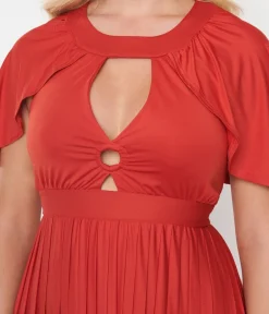 Unique Vintage Maxi|All Things Red>Smak Parlour 1970s Rust Red Pleated Cape Maxi Dress