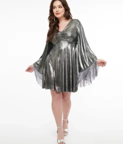 Unique Vintage Fit & Flare|Everyday Dresses>Smak Parlour 1970s Silver Metallic Fringe Fit & Flare Dress