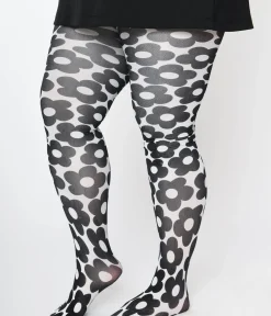 Unique Vintage All Things Black|Stockings & Tights>Smak Parlour White & Black Daisy Tights