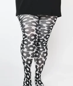 Unique Vintage All Things Black|Stockings & Tights>Smak Parlour White & Black Daisy Tights