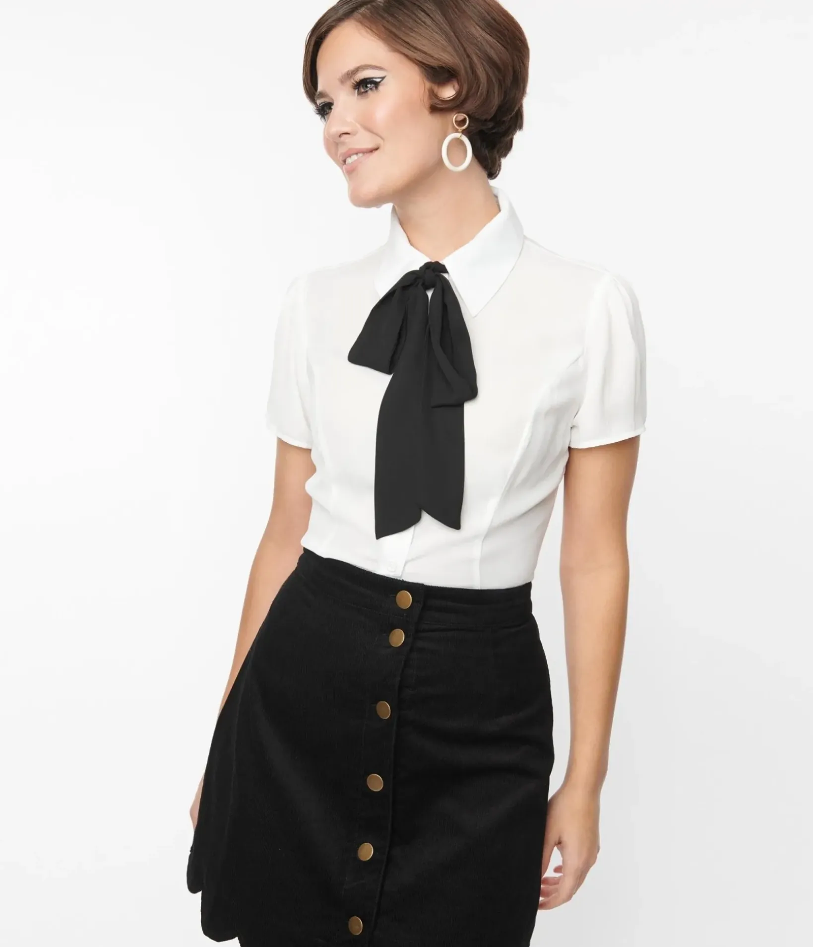 Unique Vintage Blouses>Smak Parlour White & Bow Ties Power Play Blouse