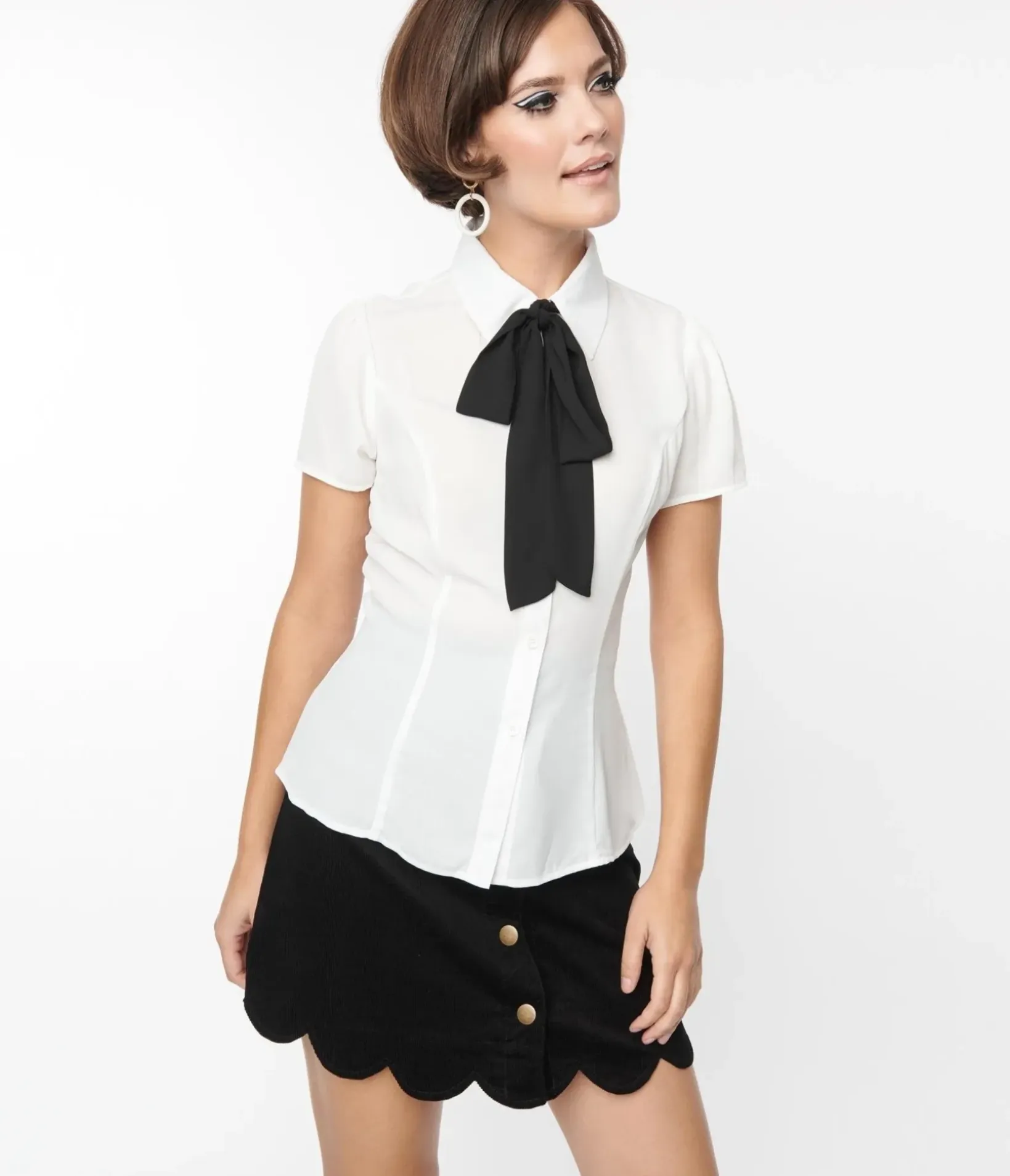 Unique Vintage Blouses>Smak Parlour White & Bow Ties Power Play Blouse