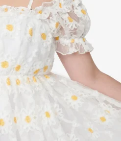 Unique Vintage Babydoll|Babydoll>Smak Parlour White Daisy Off the Shoulder Babydoll Dress