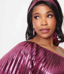 Unique Vintage Maxi|Caftans>1970s Metallic Magenta Pleated Caftan