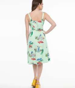 Unique Vintage Swing|Pocket Dresses>1950s Mint Green Le Parisian Cafe Print Shellie Swing Dress