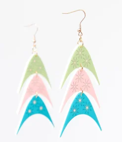Unique Vintage Earrings>1950s Multicolor Boomerang Trio Earrings