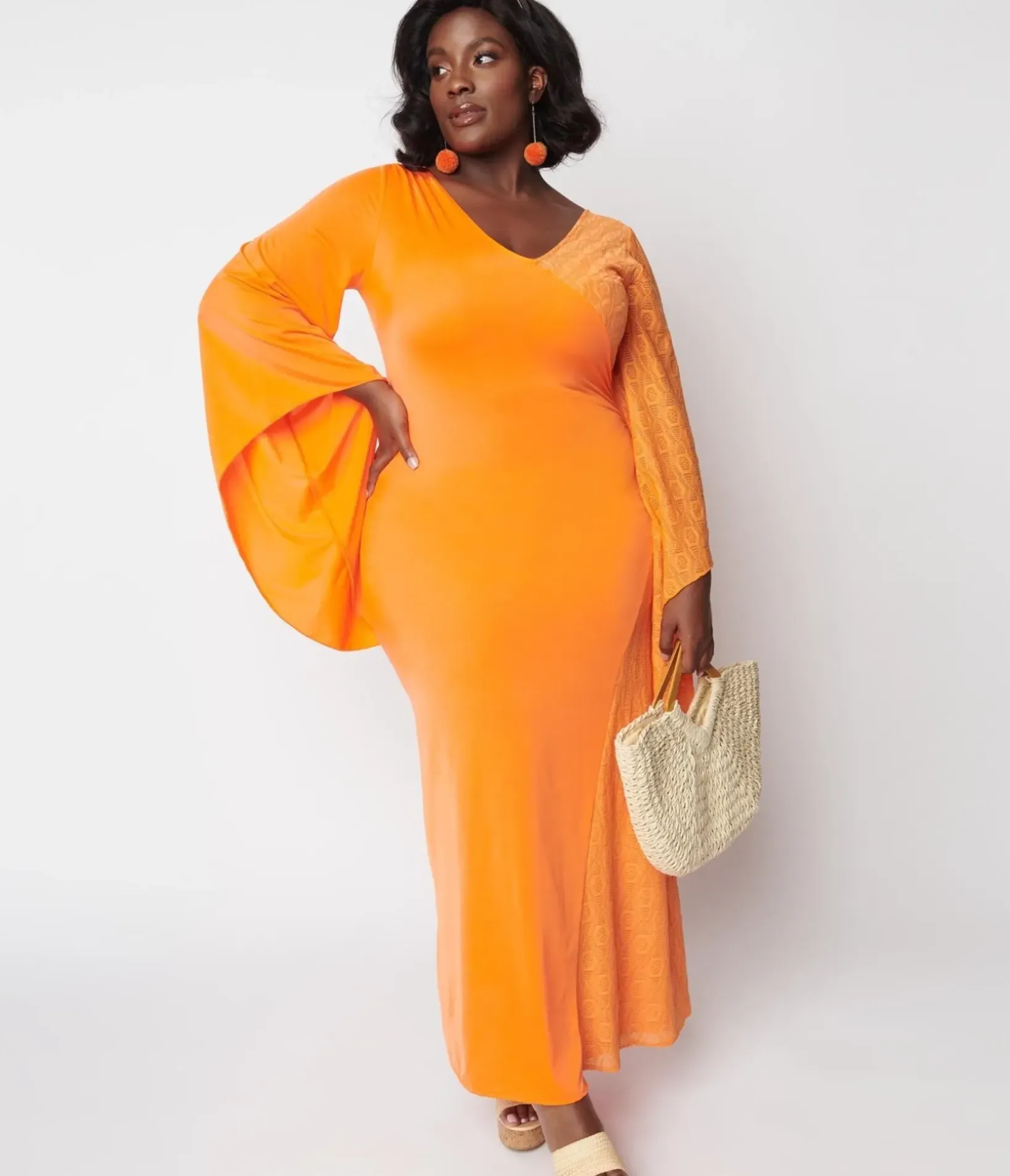 Unique Vintage Maxi|Midi & Maxi>1970s Neon Orange Lace Maxi Dress