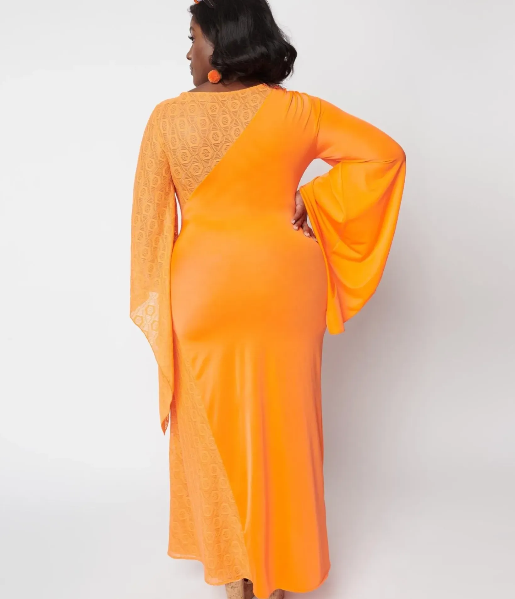 Unique Vintage Maxi|Midi & Maxi>1970s Neon Orange Lace Maxi Dress