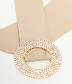 Unique Vintage Belts>1960s Nude & Silver Rhinestone Buckle Belt