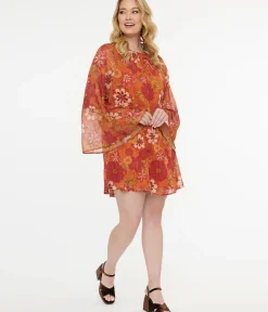 Unique Vintage Everyday Dresses|All Things Pink>1970s Orange & Pink Floral Anything I Want Mini Dress