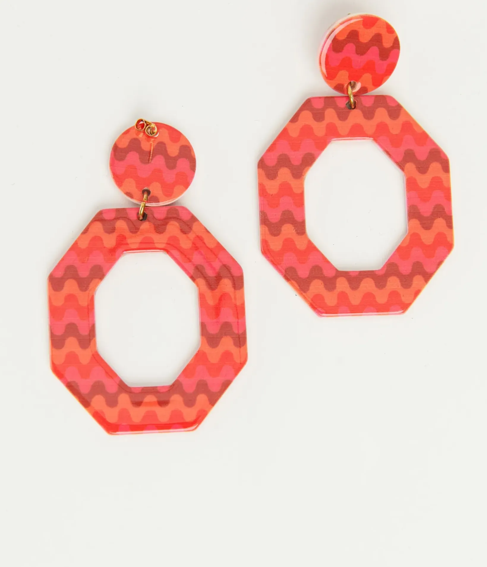 Unique Vintage All Things Red|Earrings>1970s Orange & Red Chevron Octagon Earrings