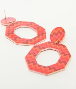 Unique Vintage All Things Red|Earrings>1970s Orange & Red Chevron Octagon Earrings