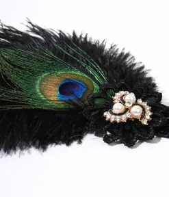 Unique Vintage Special Occasion|Flapper Accessories>1920s Peacock Feather & Pearl Gem Flapper Headband