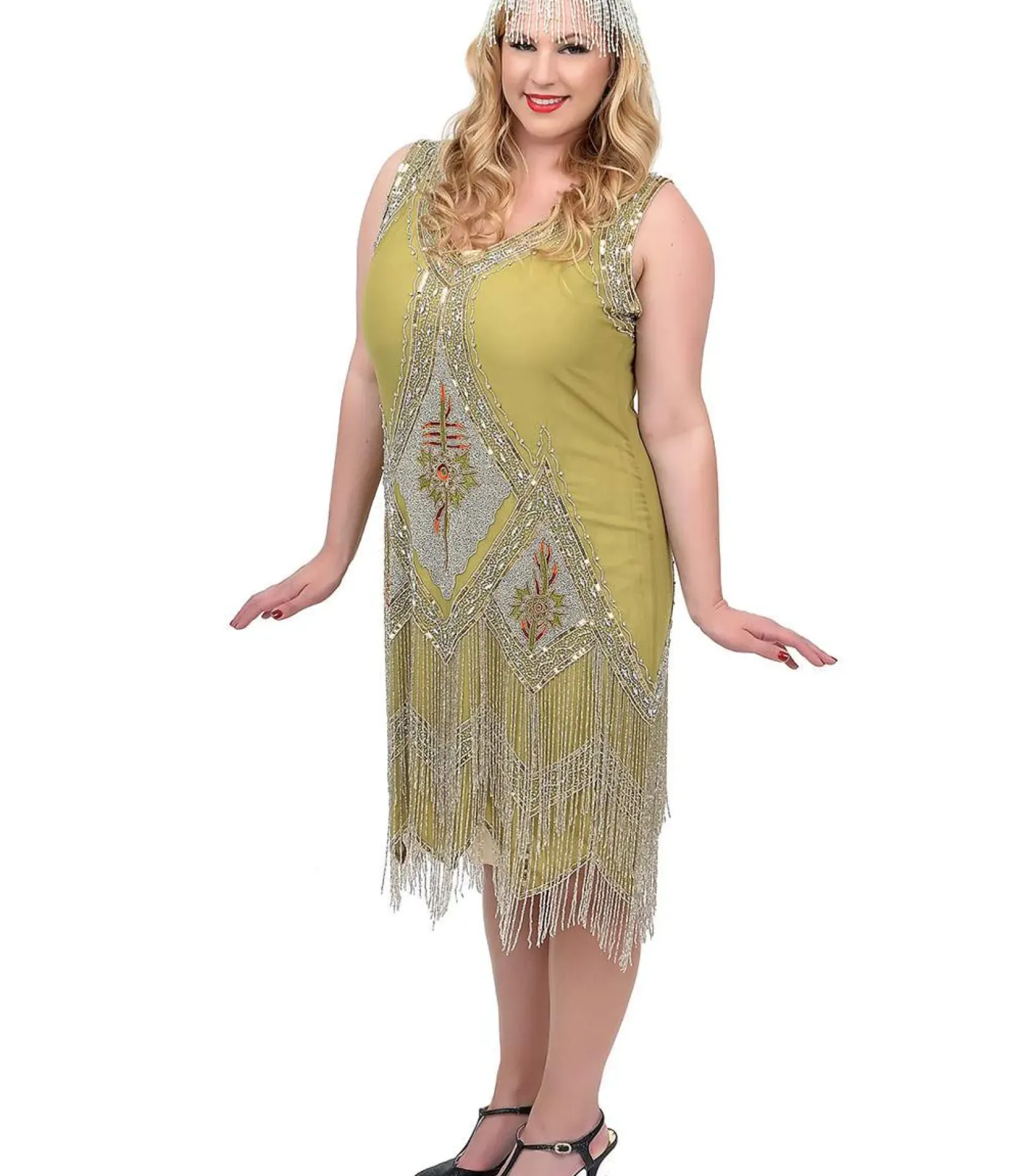 Unique Vintage Special Occasion|Bridesmaid Dresses>Special Order - Plus Size 1920s Green & Silver Embroidered & Hand Beaded Somerset Flapper Dress