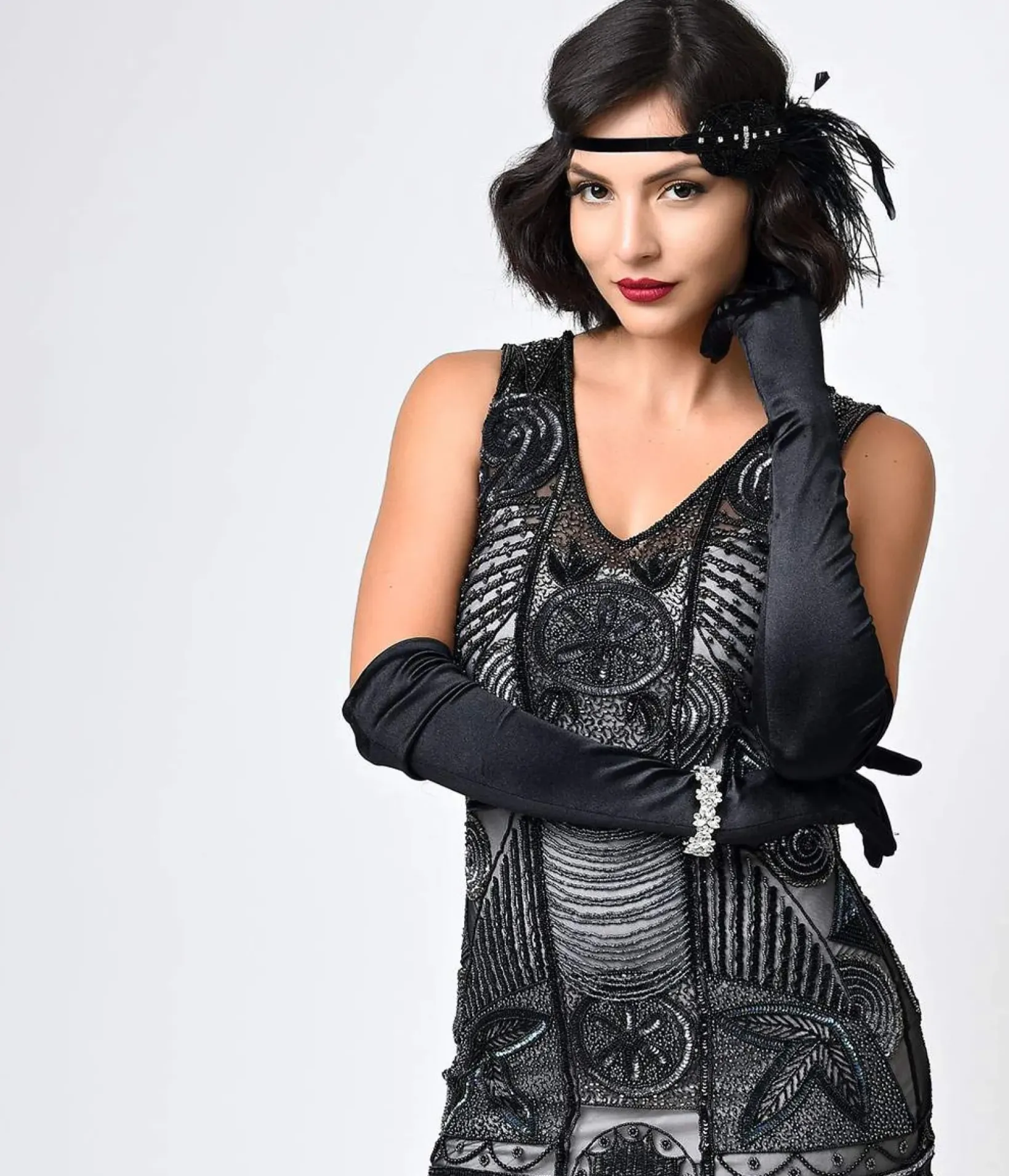 Unique Vintage Everyday Dresses|Special Occasion>Special Order- 1920s Style Black Hand Beaded Fringe Bosley Flapper Dress
