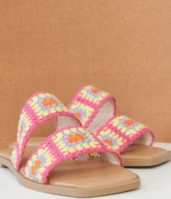 Unique Vintage Flats|Sandals>1970s Pink Crochet Square Sandals