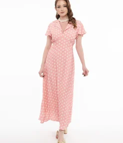 Unique Vintage Midi|Everyday Dresses>1930s Pink Daisy Salome Midi Dress