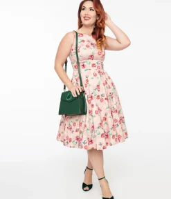 Unique Vintage Swing|Pocket Dresses>1950s Pink Floral Leah Swing Dress