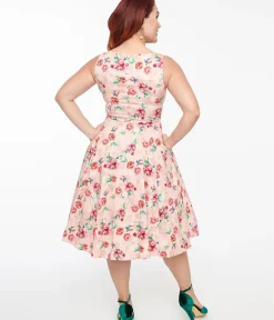 Unique Vintage Swing|Pocket Dresses>1950s Pink Floral Leah Swing Dress