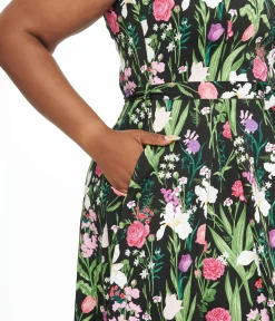 Unique Vintage Swing|Pocket Dresses>1950s Pink & White Wildflower Hepburn Swing Dress