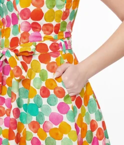 Unique Vintage Swing|Pocket Dresses>1950s Rainbow Watercolor Polka Dot Lori Swing Dress