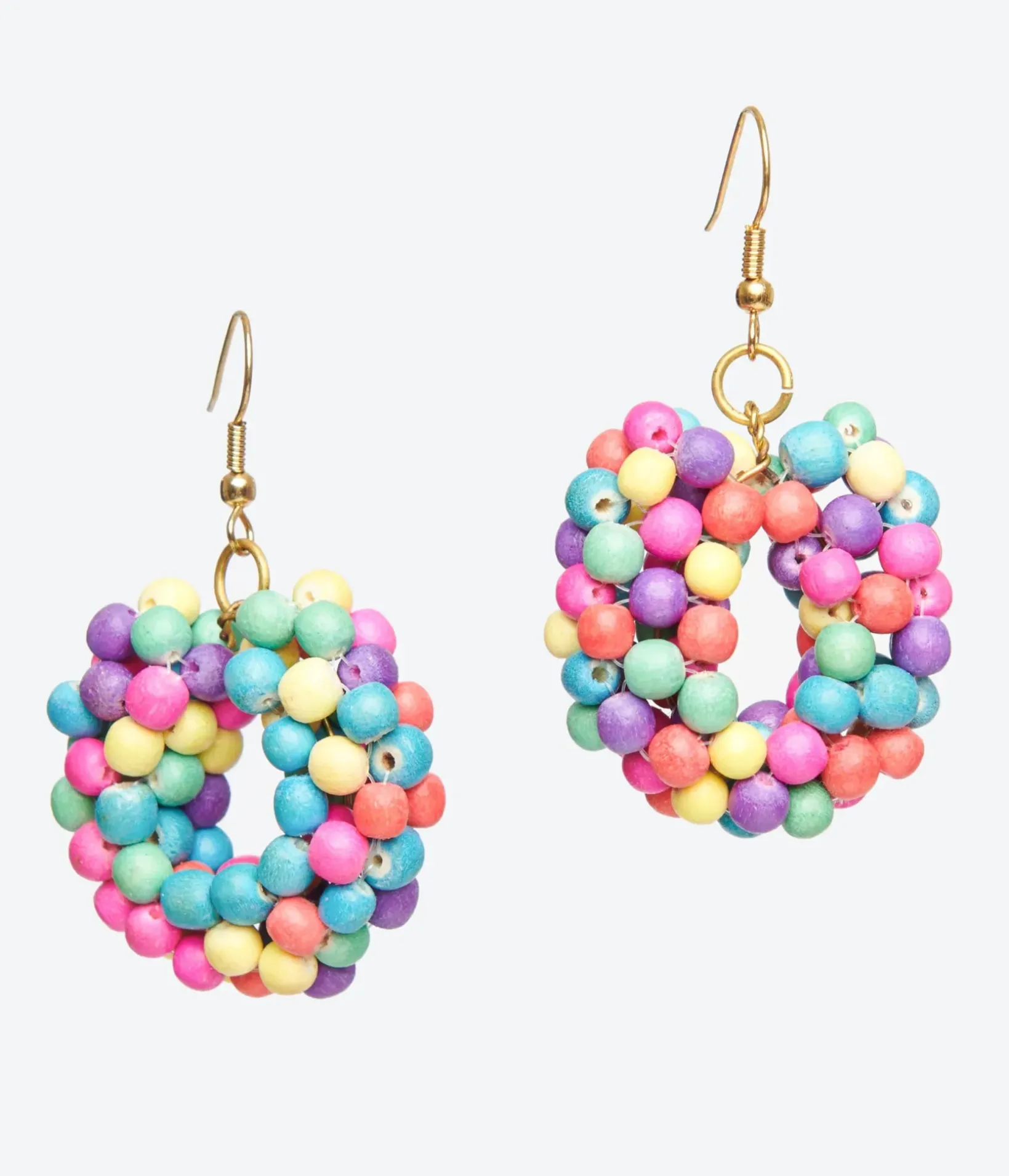 Unique Vintage Pride|Earrings>1980s Rainbow Wooden Bead Circle Earrings