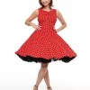 Unique Vintage Swing|Fit & Flare>1950s Red & Black Polka Dot Fit & Flare Dress