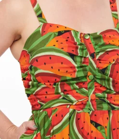 Unique Vintage Swing|Pocket Dresses>1950s Red & Green Watermelon Print Eden Fit & Flare Dress