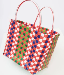 Unique Vintage Summer Vacation|All Things Red>1970s Red & Green Woven Basket Bag