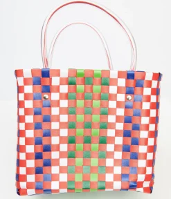Unique Vintage Summer Vacation|All Things Red>1970s Red & Green Woven Basket Bag