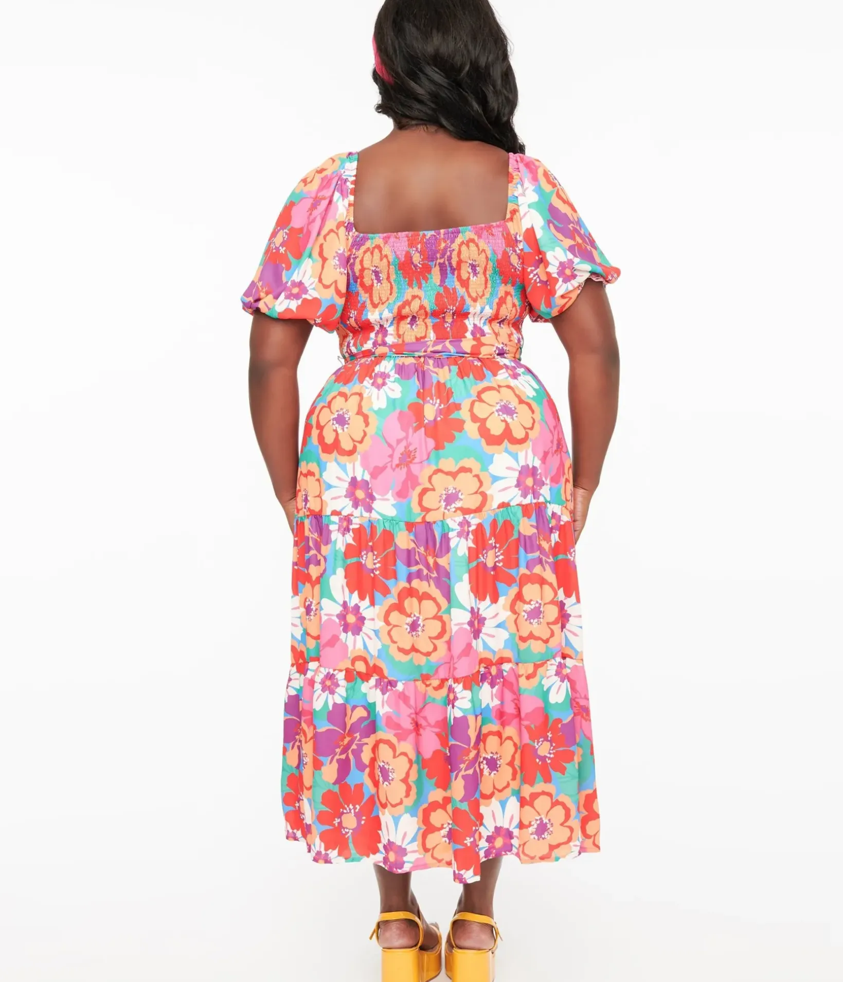 Unique Vintage Midi|Everyday Dresses>1970s Red & Pink Abstract Floral Midi Dress