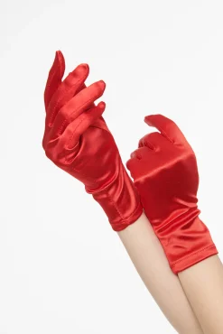 Unique Vintage Special Occasion|Disney Bounding>1950s Red Satin Wrist Length Gloves