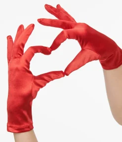 Unique Vintage Special Occasion|Disney Bounding>1950s Red Satin Wrist Length Gloves