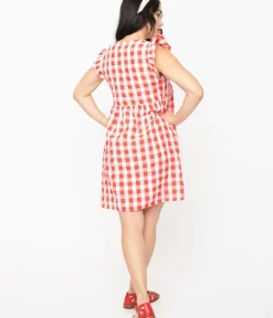 Unique Vintage Everyday Dresses|All Things Red>1970s Red & White Gingham Summer Dress