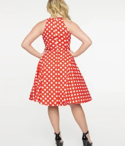 Unique Vintage Swing|Pocket Dresses>1950s Red & White Polka Dot Cotton Swing Dress