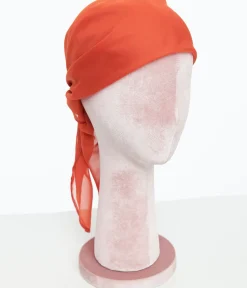 Unique Vintage Hair Scarves|Gloves & Scarves>1950s Rust Orange Chiffon Hair Scarf